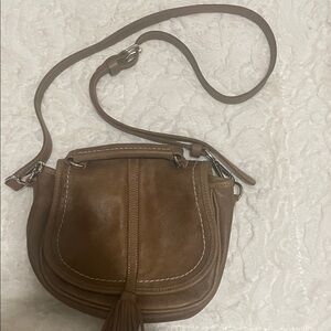 Roots Brown Leather Crossbody Bag with Tassel